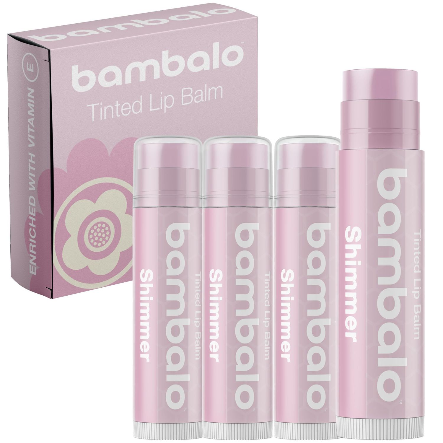 Bambalo 4-Pack Shimmer Tinted Lip Balms - Natural &amp; Organic Ingredients - Hydrating &amp; Moisturizing, USA Made