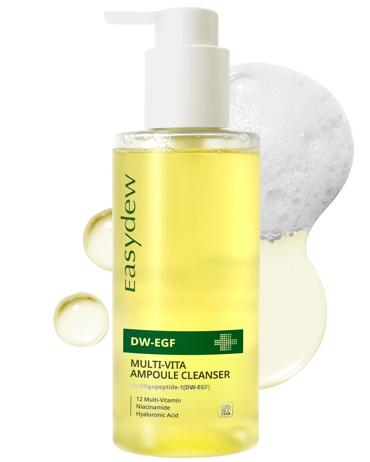 EASYDEW DW-EGF Multi Vita Ampoule Cleanser - Hypoallergenic Face Wash for Sensitive Skin with High-Concentration EGF Peptide, Multi-Vitamins and Hyaluronic Acid - Ampoule to Bubble Foam, 6.76 fl.oz.