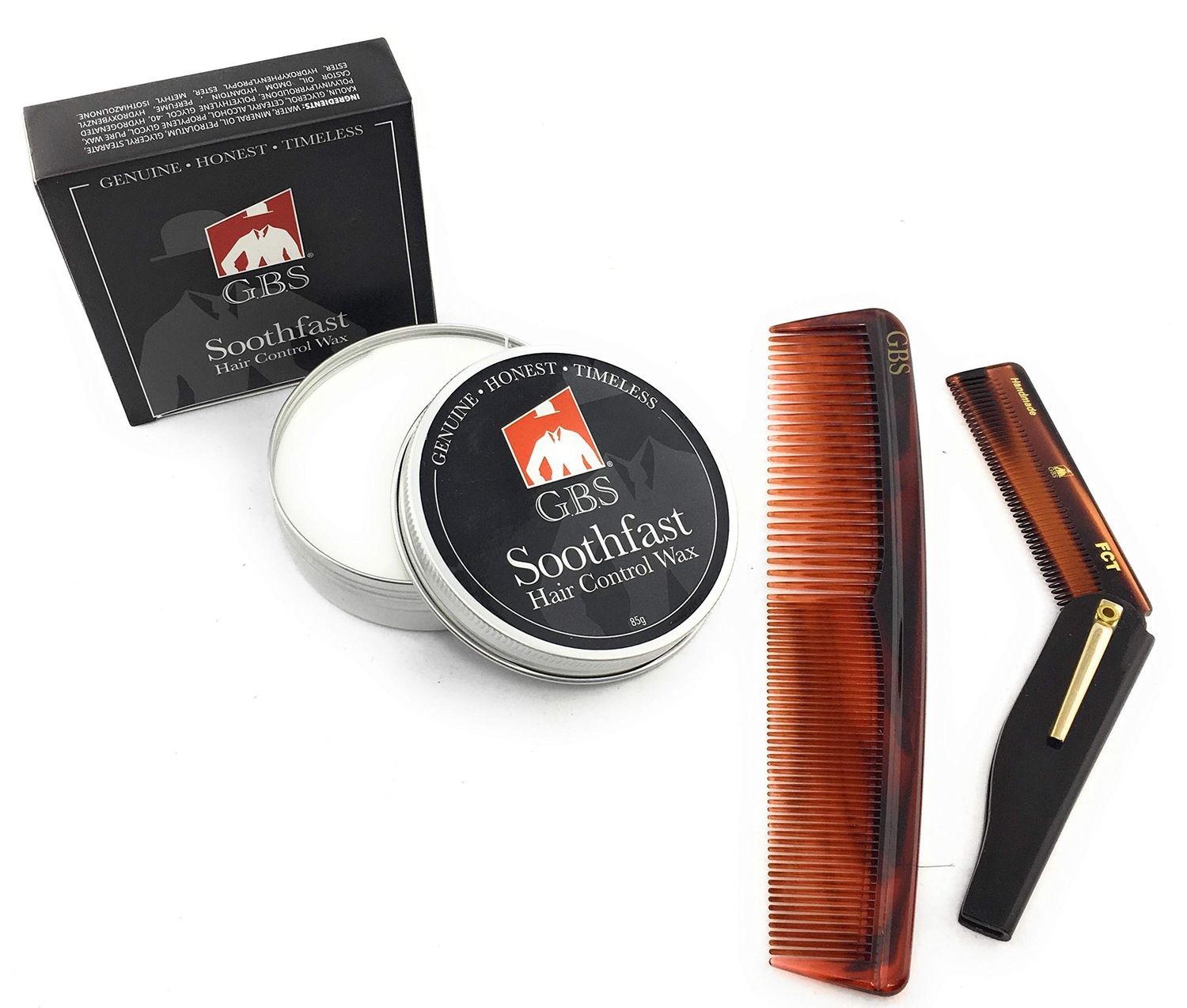 G.B.S Men&#39;s All-Natural Hair &amp; Mustache Styling Wax Clay (3oz), Folding Comb &amp; 7in Dressing Comb Bundle