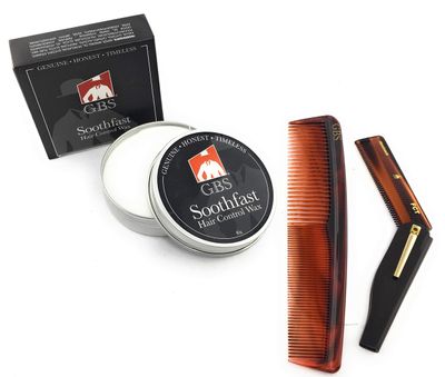 G.B.S Men&#39;s All-Natural Hair &amp; Mustache Styling Wax Clay (3oz), Folding Comb &amp; 7in Dressing Comb Bundle