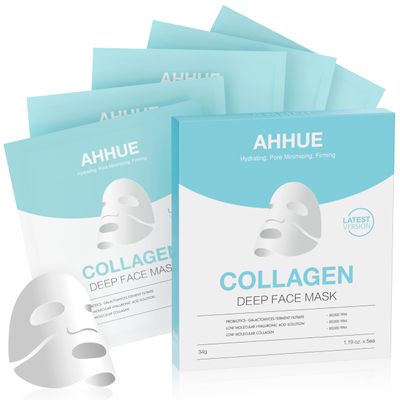 AHHUE Deep Collagen Overnight Mask,A sheet mask with low molecular weight collagen for lifting,Stretching, Firming and Moisturizing,34g*5ea