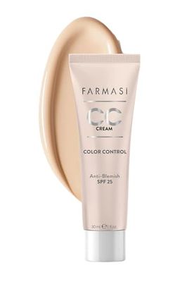 FARMASi CC Color Control Cream, Natural and Flawless Finish, Enriched Formula with Multimineral &amp; Spf 25+, All-Day Hold, All Skin Types, 1 fl. oz, 02 Light to Medium