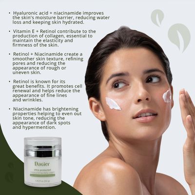Dagier - Ultra Protected Moisturizing Daily Face Cream, Unixed, Anti Aging, Day & Night Cream, Post-Acne Scars, Anti-Wrinkle, Hyaluronic Acid - Niacimide, Vitamina E - Retinol, Collagen.