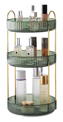 CESTATIVO Makeup Organizer for Vanity, 360 Rotating Bathroom Organizer Countertop, High-Capacity Skincare Organizer, Spinning Cosmetics Organizer for Dresser Countertop (3 Tiers, Green)