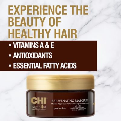 CHI Argan Oil Rejuvenating Masque, Replenishes Hair Moisture &amp; Helps Protect Against Damage, Sulfate, Paraben, &amp; Cruelty-Free, 8 Oz