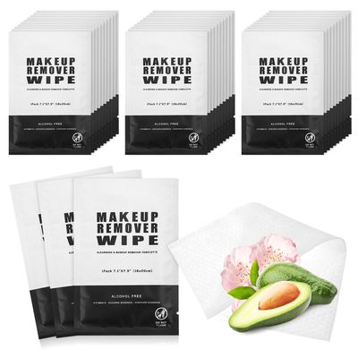 200 Count Makeup Remover Wipes Individually Wrapped Makeup Wipes Bulk Face Cleansing Wipes,Individual Wet Wipes, Travel Towelette Makeup Remover Cloth for Face Cleansing Skin Care Remove Makeup(Black)