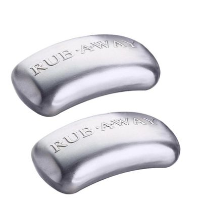 Amco Rub Away Bar, Stainless Steel Odor Absorber (4&quot; x 2.25&quot;) - Dishwasher Safe Kitchen &amp; Outdoor Essential for Garlic, Onion, Fishing, Hiking Odors - Natural Odor Remover (Pack of 2)