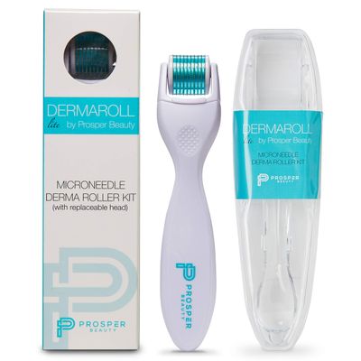 Derma Roller Microneedle Kit [DERMAROLL LITE 0.25mm by Prosper Beauty] Face Roller with Replaceable Head Exfoliation Microdermabrasion Micro Derma Skin Care Tool Dermaplaning Microneedling