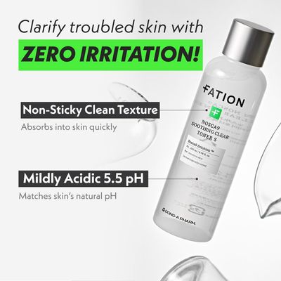 Fation NOSCA9 Trouble Clear Toner S | Hydrating Toner for Face w/Centella Asiatica, LHA &amp; PHA | Gentle &amp; Exfoliating Toner for Sensitive Skin | Korean Skin Care (Pack of 1, 6.76 Fl Oz)