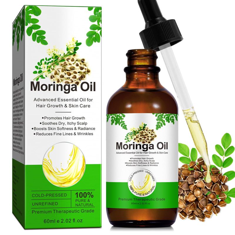 Acorn + Oak Premium Organic Moringa Oil Cold-Pressed,Unrefined Moringa Oil for Hair Skin &amp; Body Lightweight Face Oil, Natural Moisturizer in Glass Bottle 2 fl oz