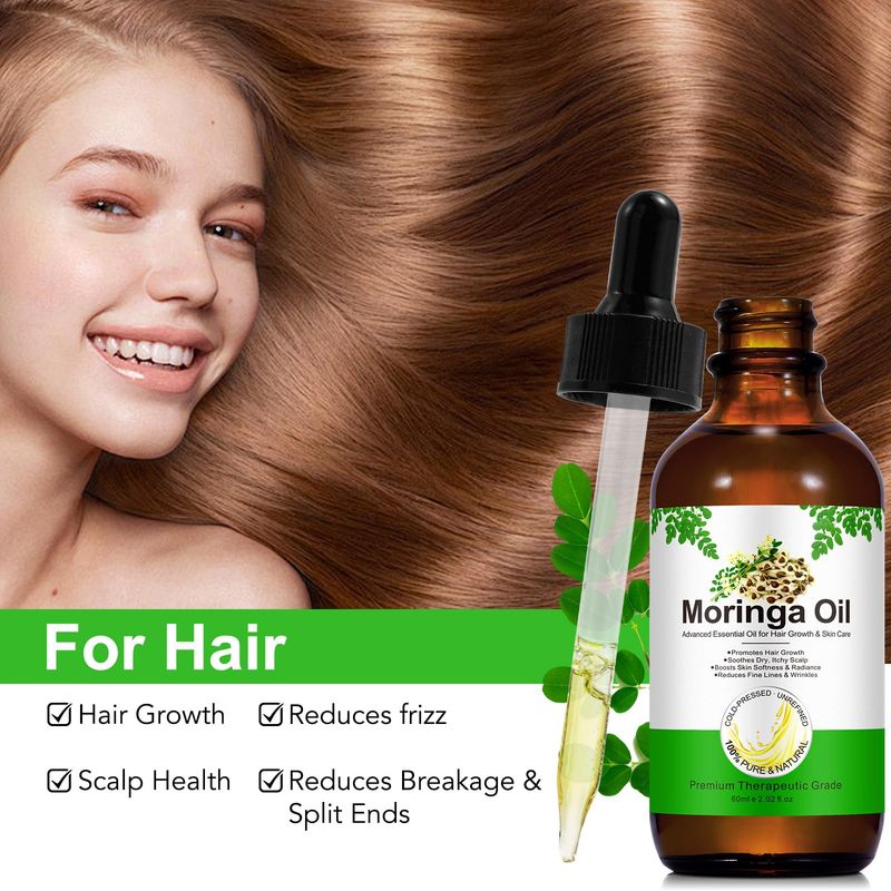 Acorn + Oak Premium Organic Moringa Oil Cold-Pressed,Unrefined Moringa Oil for Hair Skin &amp; Body Lightweight Face Oil, Natural Moisturizer in Glass Bottle 2 fl oz