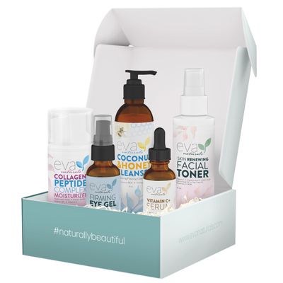 Eva Naturals Rejuvenating Skin Care Set - Exfoliate, Replenish &amp; Moisturize With Vitamin C Plus Serum, Bee Clean Cleanser, Eye Gel, Face Moisturizer &amp; Toner - Perfect Facial Cleanser Bundle