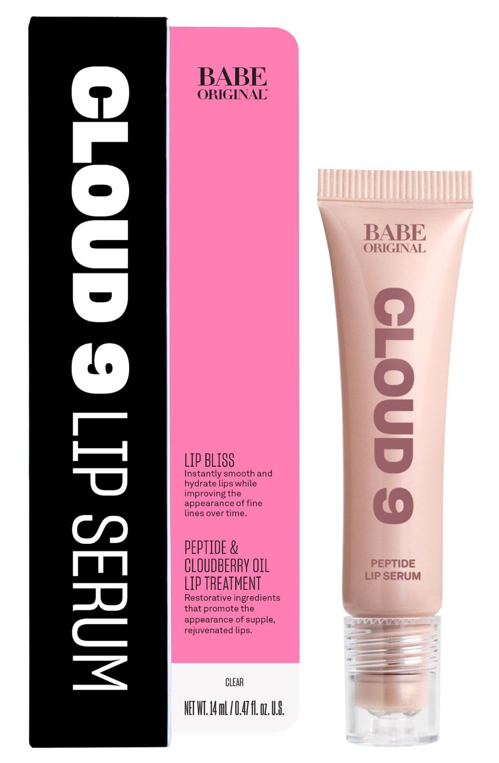 BABE ORIGINAL Cloud 9 Peptide Lip Serum | Daily Lip Treatment with Cloudberry Oil, Mushroom Extracts, Hyaluronic Acid for Dryness &amp; Fine Lines | Smoothing &amp; Hydrating Lip Moisturizer | Vegan Lip Care