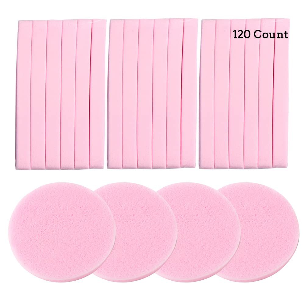 Facial Sponge Compressed Makeup Remover 120 Count Wash Pads Round Soft Face Cleansing Sponges for Woman Exfoliating Mask,Makeup Removal,Spa Cleaning,Pink