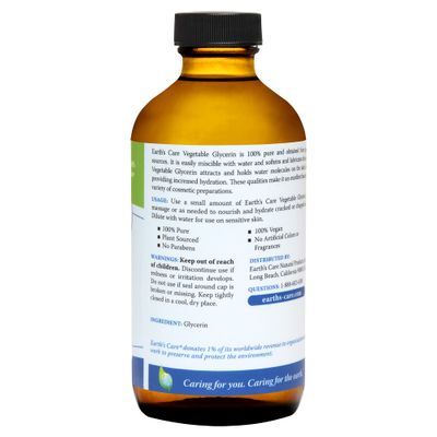 Earth's Care Vegetable Glycerin, 100% Pure Liquid Glycerine for Hair, Skin and DIY Projects, Glass Bottle, 8 FL. OZ.