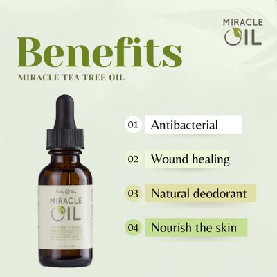 Earthly Body Miracle Oil, 1 fl. oz. - 2 Pack - 100% Natural Tea Tree Oil, Hemp Seed Oil &amp; Vitamin E - Moisturizer, Calms Skin Irritations, Helps Smooth Wrinkles - Gluten Free, 100% Vegan