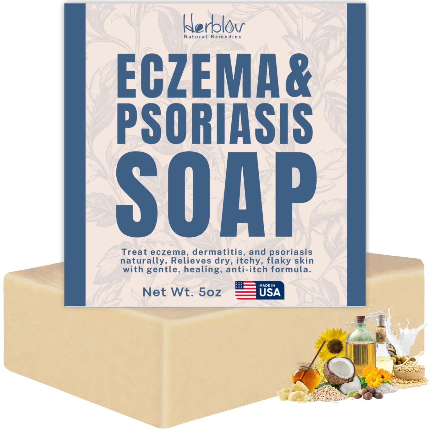 Eczema Soap Bar for Face and Body - All Natural Dermatitis, Psoriasis Treatment for Dry Itchy Sensitive Skin Relief - Gentle Detoxifying, Healing, Anti-Itch, Oatmeal Goat Milk Wash for Kids, &amp; Adults