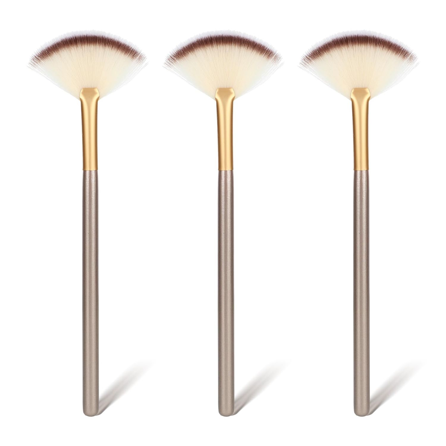 AOZUO 3Pcs Slim Soft Fan Brush, Fan Shape Makeup Brushes for Highlighter, Fluffy Packing Brush Facial Brushes Applicator for Esthetician Cosmetic Mud Cream Glycolic Peel Masques(3Pcs)