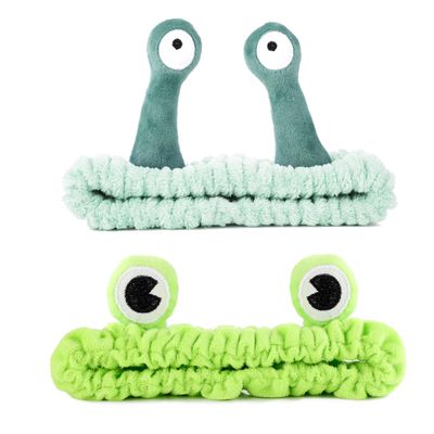 Abeillo 2 Pack Cute Spa Headband for Washing Face, Frog Snail Headband Funny Skincare Headbands Women Cartoon Makeup Headband Coral Fleece Elastic Headband Creative Hairband for Shower Beauty Skincare