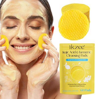 Generic Turmeric Kojic Acid Cleansing Pads, Face Turmeric Cleansing Pads for Dark Spots, Compressed Facial Sponges for Cleansing and Exfoliating, Turmeric Face Pads 60 Pieces, yellow