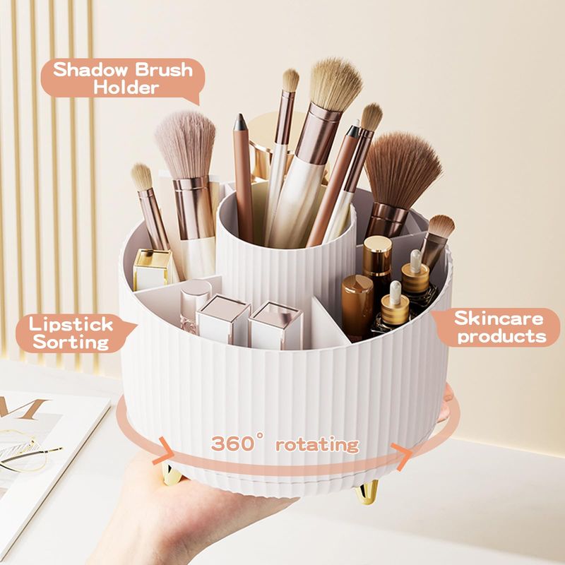 360 Rotate Makeup Brush Holder Organizer, Makeup Organizers Countertop, Makeup organization and Skincare Storage for Vanity, Desktop, Bathroom (White)