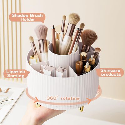 360 Rotate Makeup Brush Holder Organizer, Makeup Organizers Countertop, Makeup organization and Skincare Storage for Vanity, Desktop, Bathroom (White)