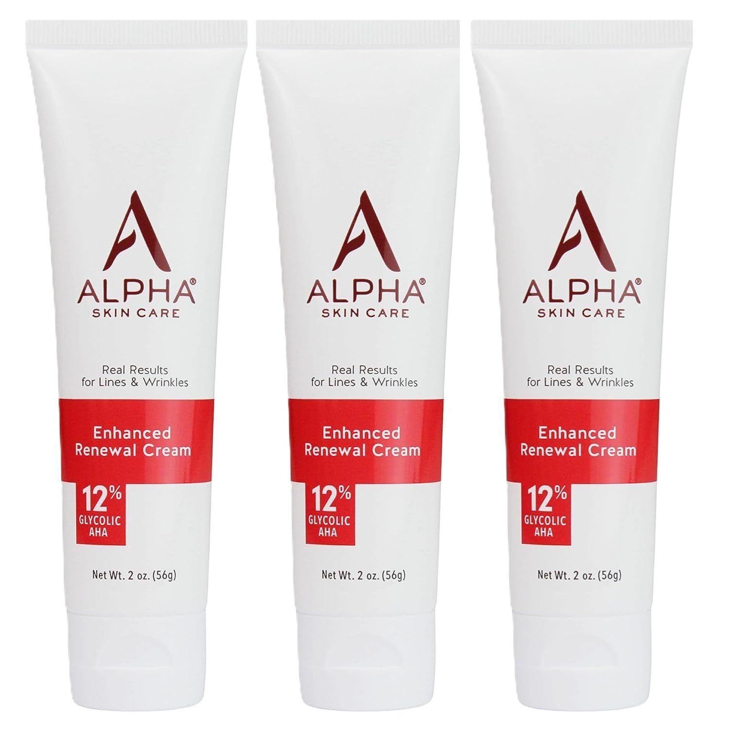 Alpha Skin Care Enhanced Renewal Cream | Anti-Aging Formula | 12% Glycolic Hydroxy Acid (AHA) | Reduces the Appearance of Lines &amp; Wrinkles | For Normal to Dry Skin | 2 Ounce (Pack of 3)
