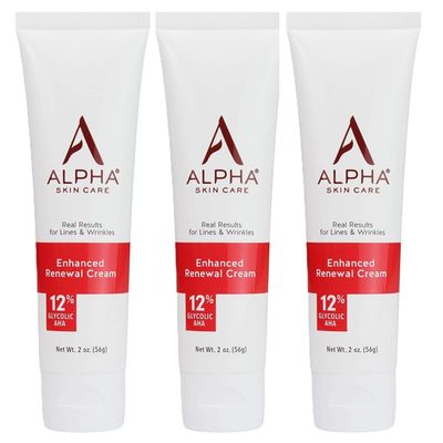 Alpha Skin Care Enhanced Renewal Cream | Anti-Aging Formula | 12% Glycolic Hydroxy Acid (AHA) | Reduces the Appearance of Lines &amp; Wrinkles | For Normal to Dry Skin | 2 Ounce (Pack of 3)