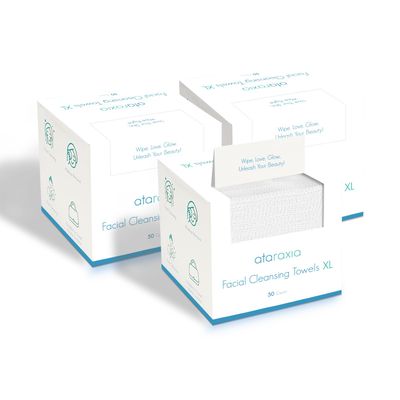 ataraxia Disposable Face Towels XL, Cotton Clean Towel for Face Travel Pack of 150, 10x12&#39;&#39; Extra Thick Soft Facial Cleansing Towelettes Wipes for Drying | Washing | Skin Care (3 Pack)