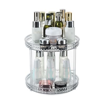 Generic 2 Tier Diamond Bathroom Organizer Countertop, Clear 360 Rotating Cosmetic Makeup Organizer for Vanity, Skincare Organizers Perfume Organizer for Counter, Small/Transparent