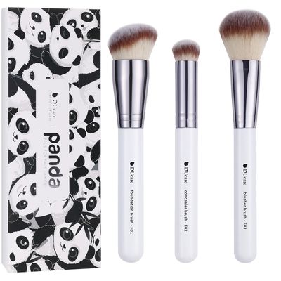 DUcare Makeup Brushes 3Pcs Foundation Contour Brush&amp; Concealer Brush&amp; Blusher Brush Face Kabuki Blush Bronzer Travel Buffing Stippling Contour Liquid Blending Makeup brush set White