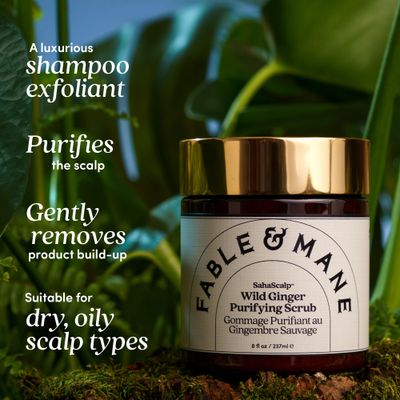 Fable &amp; Mane SahaScalp Wild Ginger Purifying Scalp Scrub. Dry Scalp Treatment, Itchy Scalp Shampoo, Exfoliating Scalp Detox, Itchy Scalp Treatment - Genuine Fable and Mane Scalp Cleanser. 8FL oz