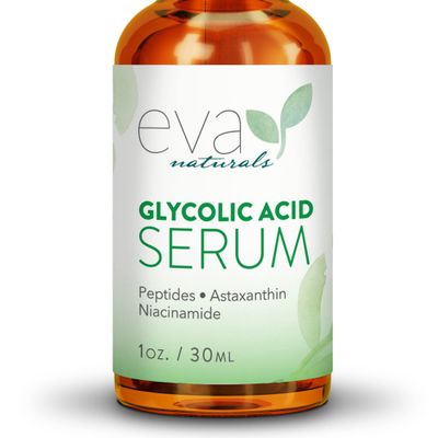 Eva Naturals Glycolic Acid Serum - Anti-Aging Vitamin C &amp; Hyaluronic Acid Skin Brightening Formula Helps To Minimize &amp; Exfoliate Pores, Reduce Fine Lines, Wrinkles, Acne Scarring &amp; Breakouts - 1 Oz