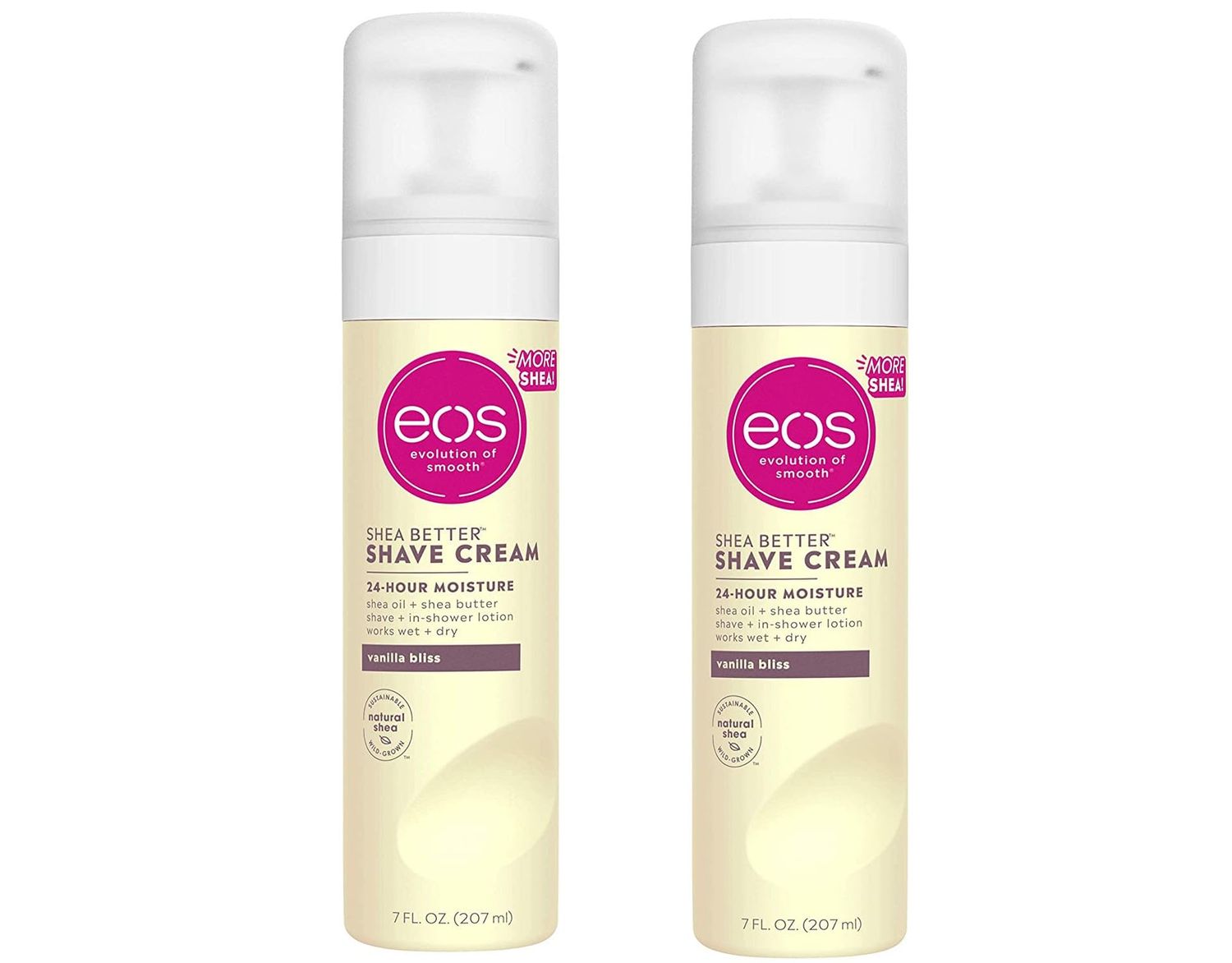 eos Shea Better 24 Hour Moisture Non-Foaming Shave Cream, Vanilla Bliss, Works Wet &amp; Dry, Sensitive Skin, Natural Shea, Gluten-Free, 7 fl oz (Pack of 2)