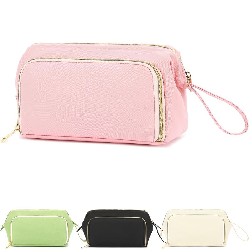 Fammart Travel Makeup Bag, Wide-open Cosmetic Bag Make Up Organizer Case with Brushes Pocket for Women, Large Family Toiletry Bag Skincare Pouch for Toiletries Accessories