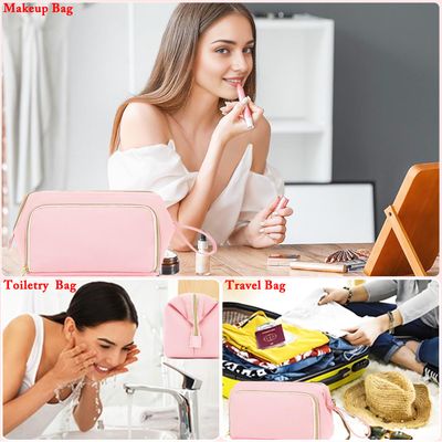 Fammart Travel Makeup Bag, Wide-open Cosmetic Bag Make Up Organizer Case with Brushes Pocket for Women, Large Family Toiletry Bag Skincare Pouch for Toiletries Accessories