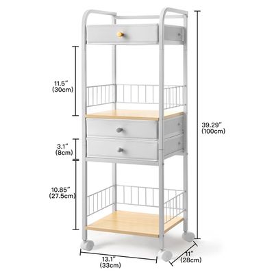 HBlife Floor Makeup Organizer Storage Cart, Make Up Organizers with Drawers, Vanity Cosmetics Display Cases Holder for Skincare Nail Polish Perfume, Bathroom Organizer Shelf with Wheels