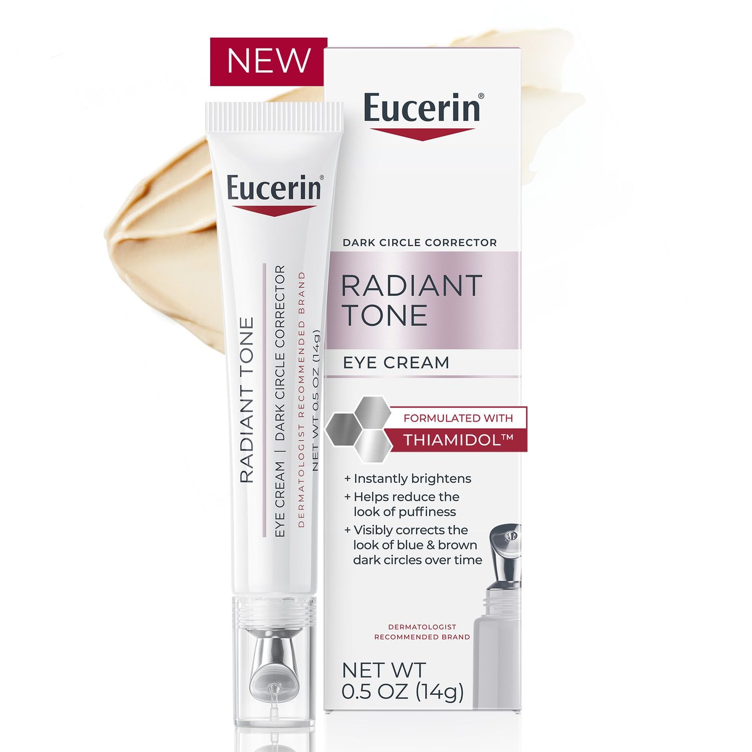 Eucerin Radiant Tone Eye Cream Dark Circle Corrector, Eye Brightening Cream with Thiamidol and Hyaluronic Acid, Helps Reduce the Look of Eye Puffiness, 0.5 Oz Tube