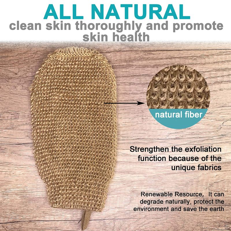 2 pcs/Set Large Natural Exfoliating Hemp Back Scrubber for Shower for Men and Women - Rub Glove Mitt Mitten - Deep Clean &amp; Invigorate Your Skin - Machine Wash and Dry - Double Sided Available