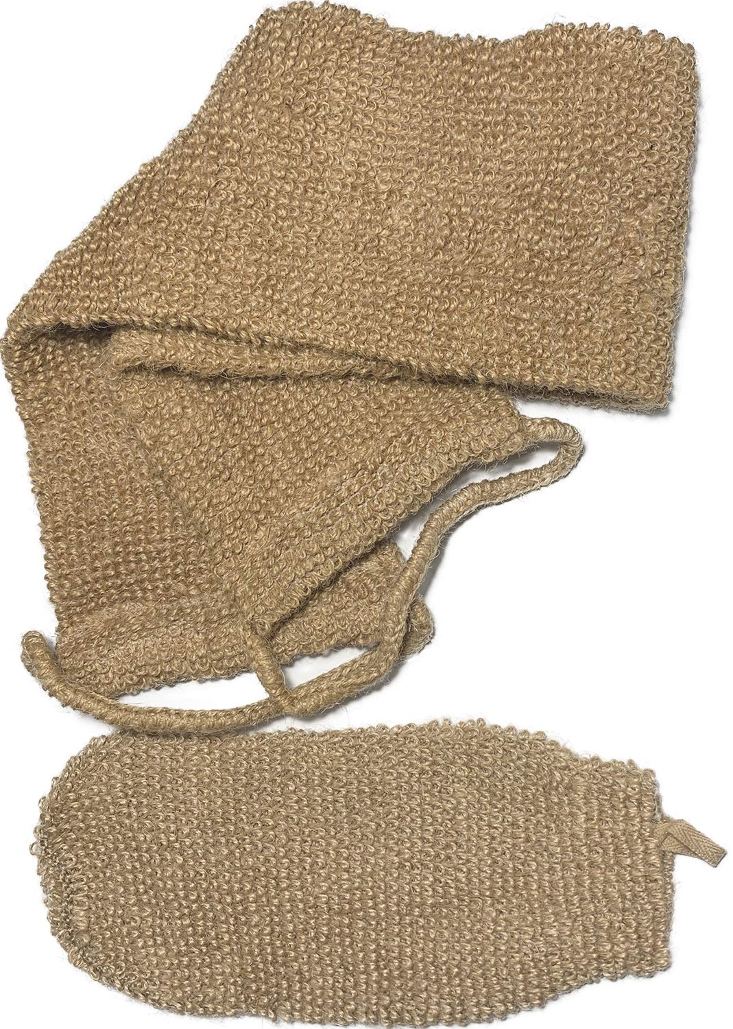 2 pcs/Set Large Natural Exfoliating Hemp Back Scrubber for Shower for Men and Women - Rub Glove Mitt Mitten - Deep Clean &amp; Invigorate Your Skin - Machine Wash and Dry - Double Sided Available