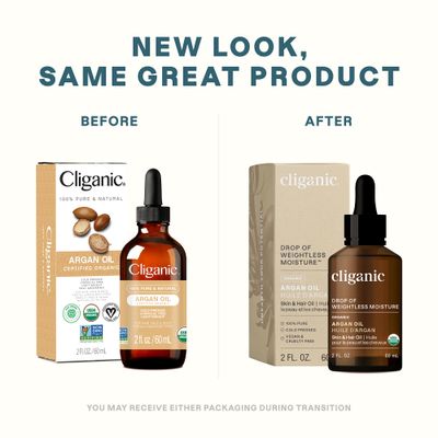 Cliganic Organic Argan Oil, 100% Pure - for Hair, Face &amp; Skin | Cold Pressed Carrier Oil (Packaging May Vary)