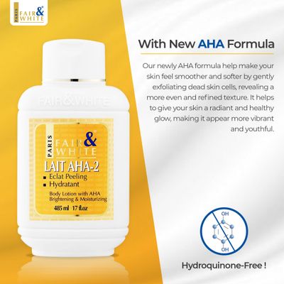 Fair & White Original, AHA Body Lotion - 17.6fl oz / 500ml - Skin Brightening Cream, Lactic Acid Moisturizing Lotion, Even Skin Tone, Helps to Remove Dark Spots