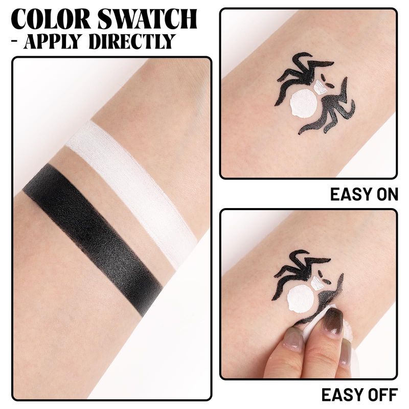 Black and White Face Paint Skeleton Makeup Kit Halloween Character Set for Kids Adults, Safe Non-Toxic Skull/Ghoul Face Painting Kit for Stage, Costume Parties, Dress Up Cosplay &amp; Special FX Make-Up