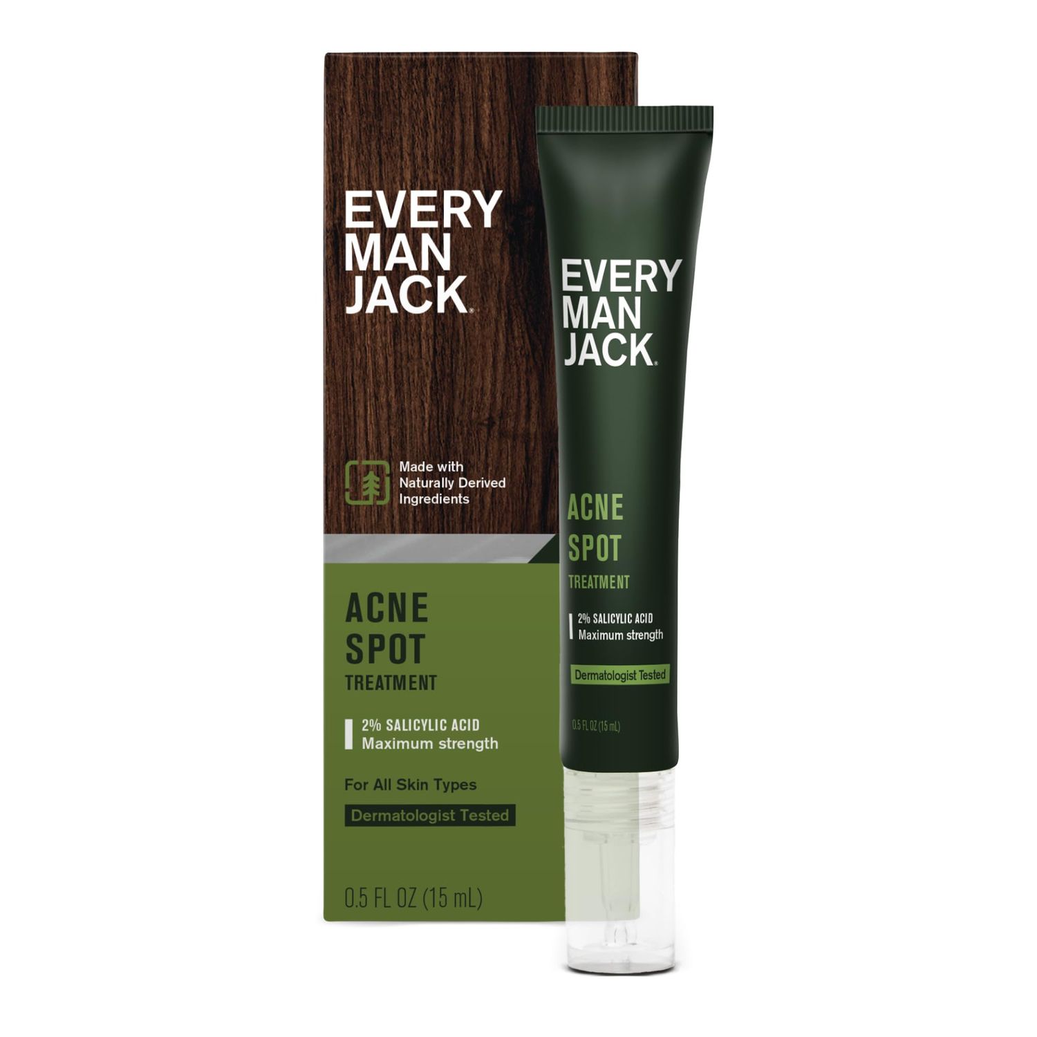 Every Man Jack Acne Spot Treatment - Maximum Strength, Fast Absorbing Skin Clearing Serum - 2% Salicylic Acid, Activated Charcoal, Niacinamide - Target Acne &amp; Blemishes, Reduce Redness - 0.5oz 1 Pack