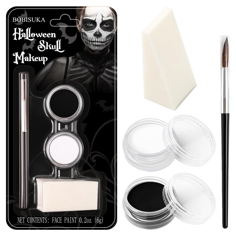Black and White Face Paint Skeleton Makeup Kit Halloween Character Set for Kids Adults, Safe Non-Toxic Skull/Ghoul Face Painting Kit for Stage, Costume Parties, Dress Up Cosplay &amp; Special FX Make-Up