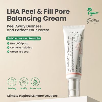 AXIS-Y LHA Peel & Fill Pore Balancing Cream with LHA, Centella Asiatica & Green Tea | Exfoliating & Pore Minimizing Cream for Sensitive Skin | Vegan & Cruelty-Free Korean Skin Care | 50ml / 1.69 fl.oz
