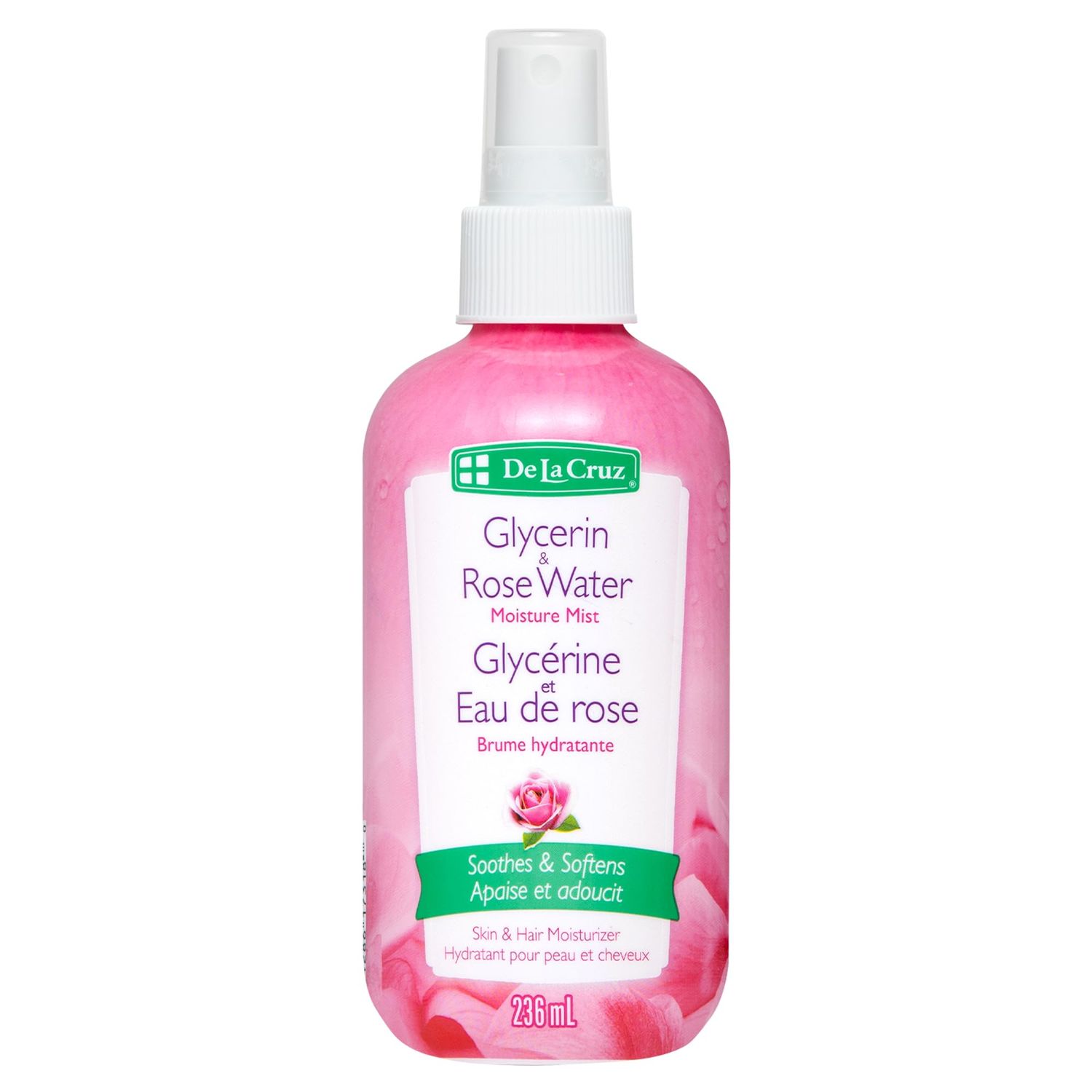 De La Cruz Rose Water and Glycerin Spray for Face - Rosewater Facial Toner and Moisturizer Mist for Skin and Hair 8 fl oz (236 mL)