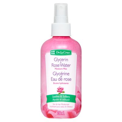 De La Cruz Rose Water and Glycerin Spray for Face - Rosewater Facial Toner and Moisturizer Mist for Skin and Hair 8 fl oz (236 mL)