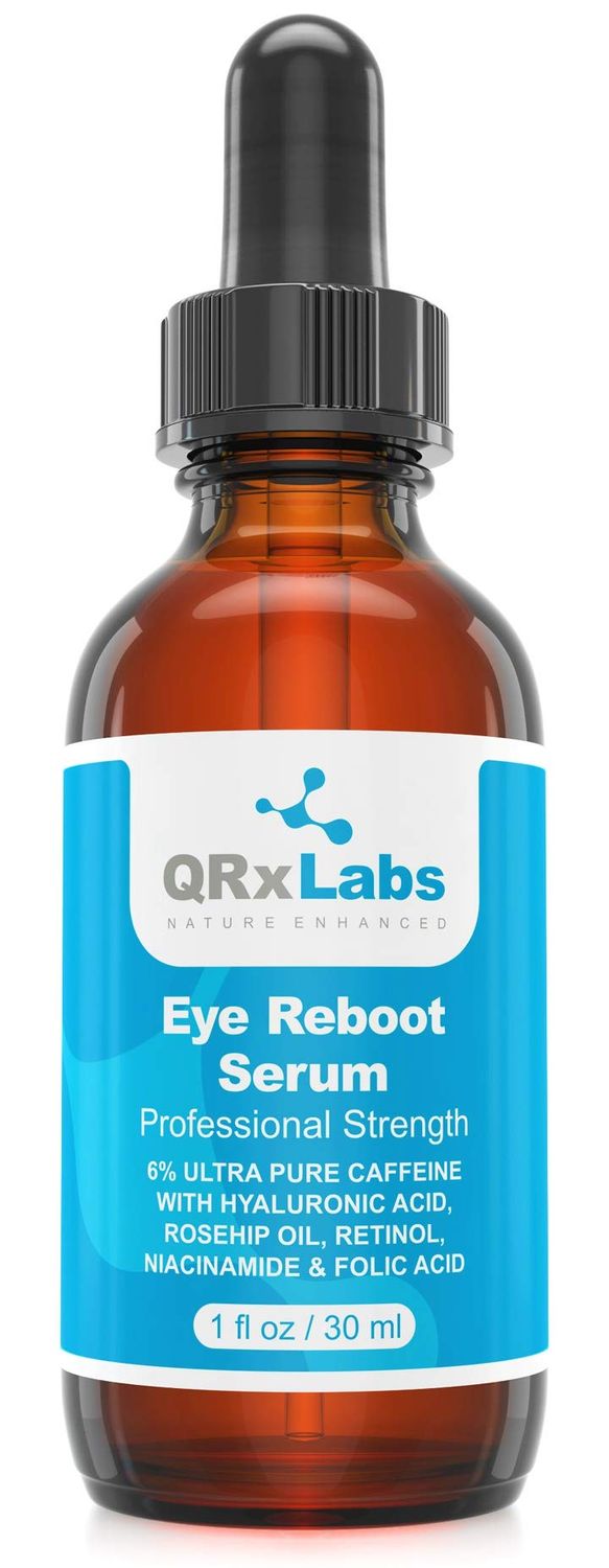 Eye Reboot Serum with 6% Caffeine, Hyaluronic Acid, Rosehip Oil, Retinol, Niacinamide &amp; Folic Acid - Reduces Puffiness, Dark Circles, Crow Feet, Wrinkles and Fine Lines Around The Eyes - 1 oz / 30 ml