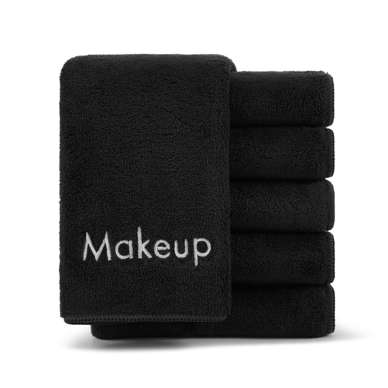 Arkwright Makeup Towels - Pack of 6 - Ultra Soft &amp; Gentle Microfiber Coral Fleece Washcloth Face Make Up Remover, Reusuable Eraser Cloth Essentials for Hosts &amp; Artists, 13 x 13 in, Black